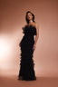 Odette Tulle Ruffle Maxi Dress in Black