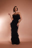 Odette Tulle Ruffle Maxi Dress in Black