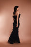 Odette Tulle Ruffle Maxi Dress in Black